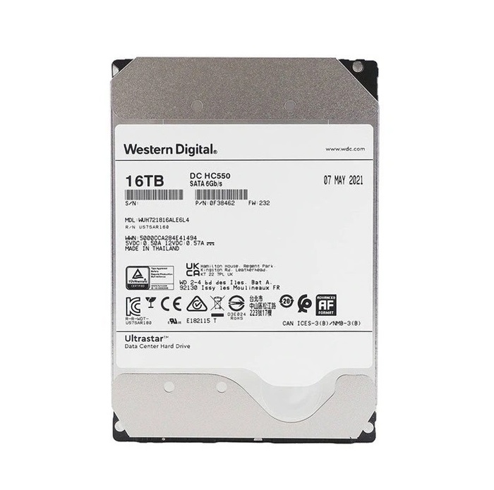 هارد دیسک اینترنال 16 ترابایت وسترن دیجیتال 16TB مدل Data Center Ultrastar DC HC550 (دست دوم)