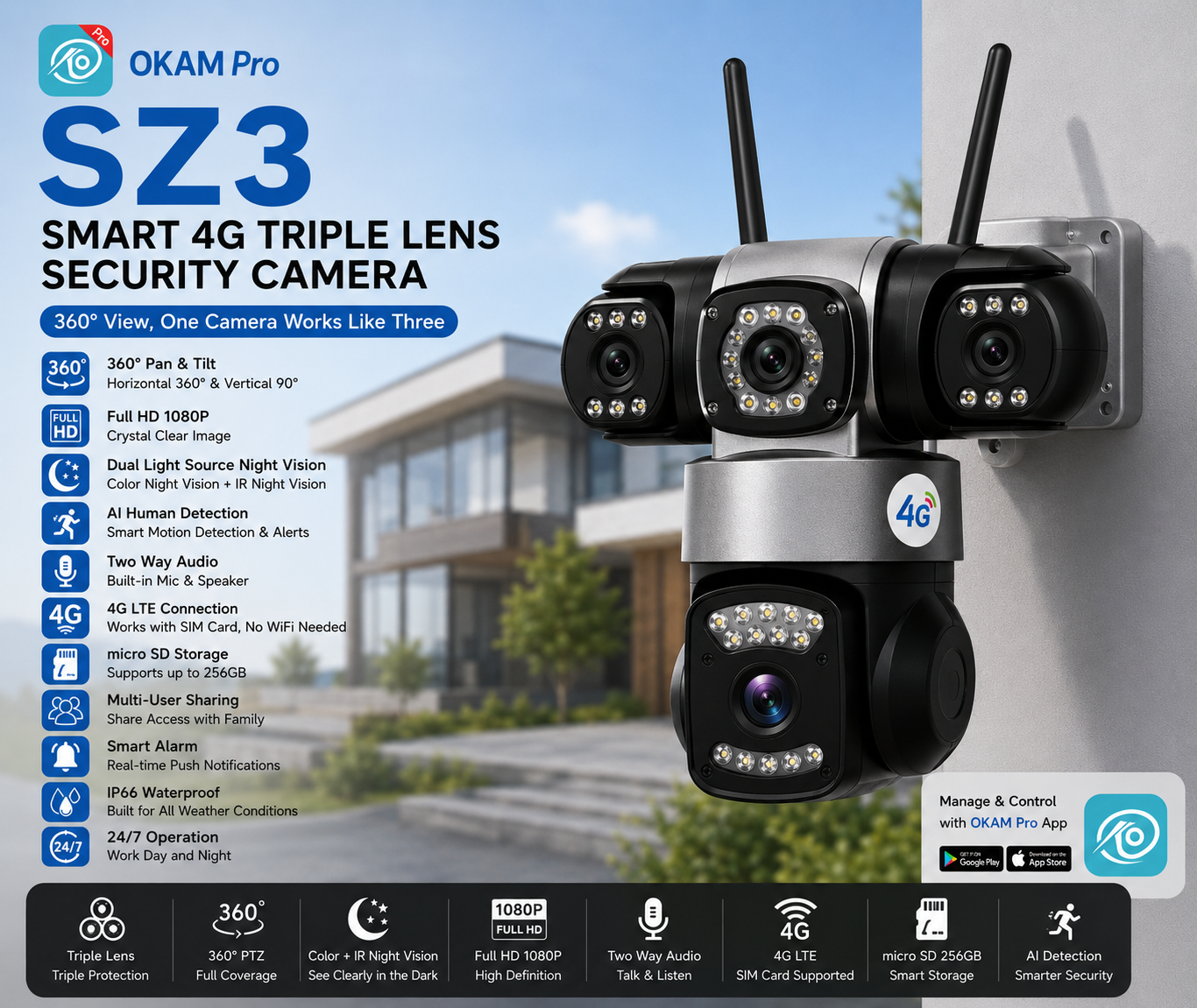 دوربین سه لنز سیمکارتی okam pro SZ3