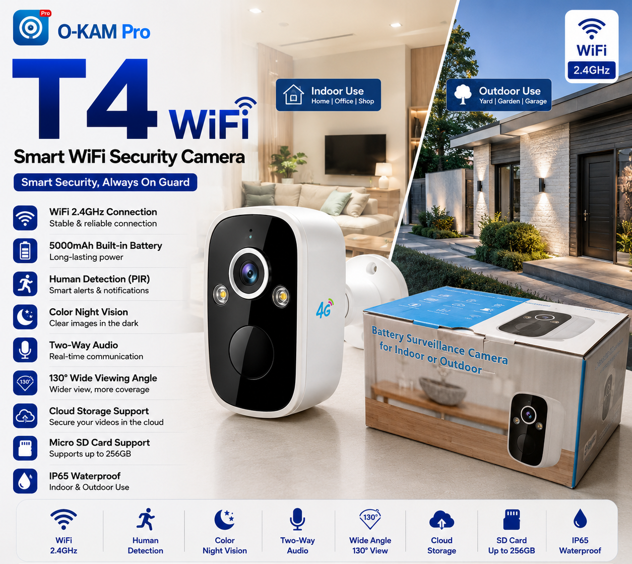 دوربین تک  لنز سیمکارتی با باتری داخلی okam pro T4 wifi