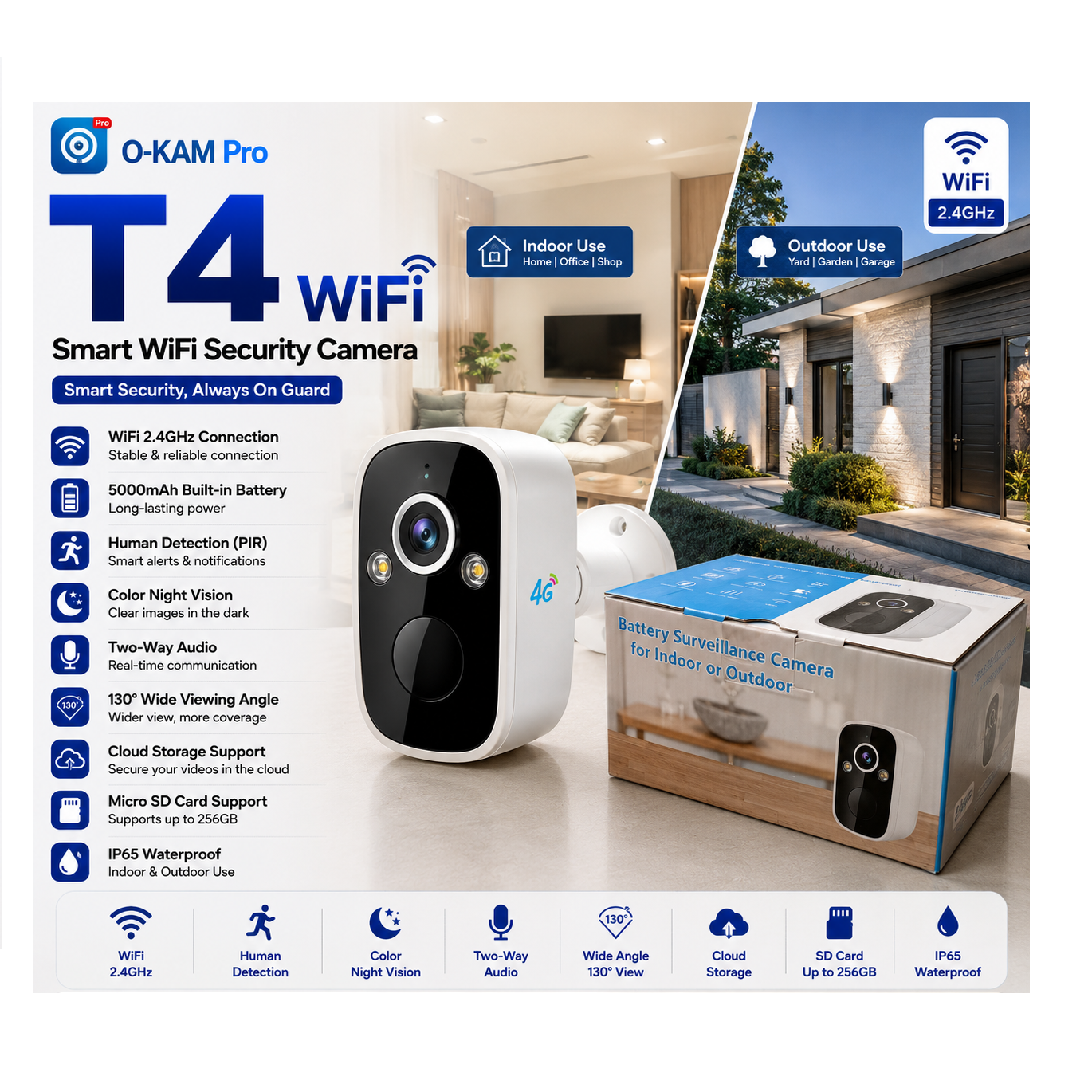 دوربین تک  لنز سیمکارتی با باتری داخلی okam pro T4 wifi